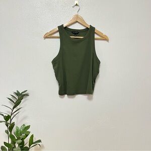banana republic green high neck ribbed crop tank top large